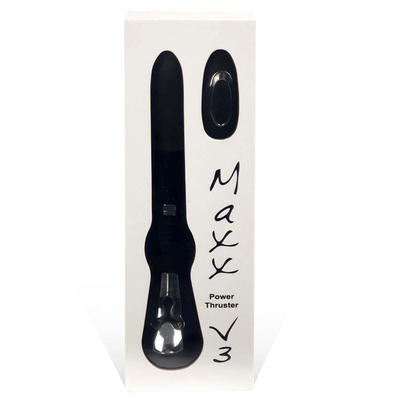 Black Miamaxx Plus remote-controlled thrusting vibrator with ergonomic handle and sleek design
