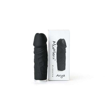 Black ARYA Penis Shape Sleeve by MiaMaxx with realistic design and 5.3-inch length