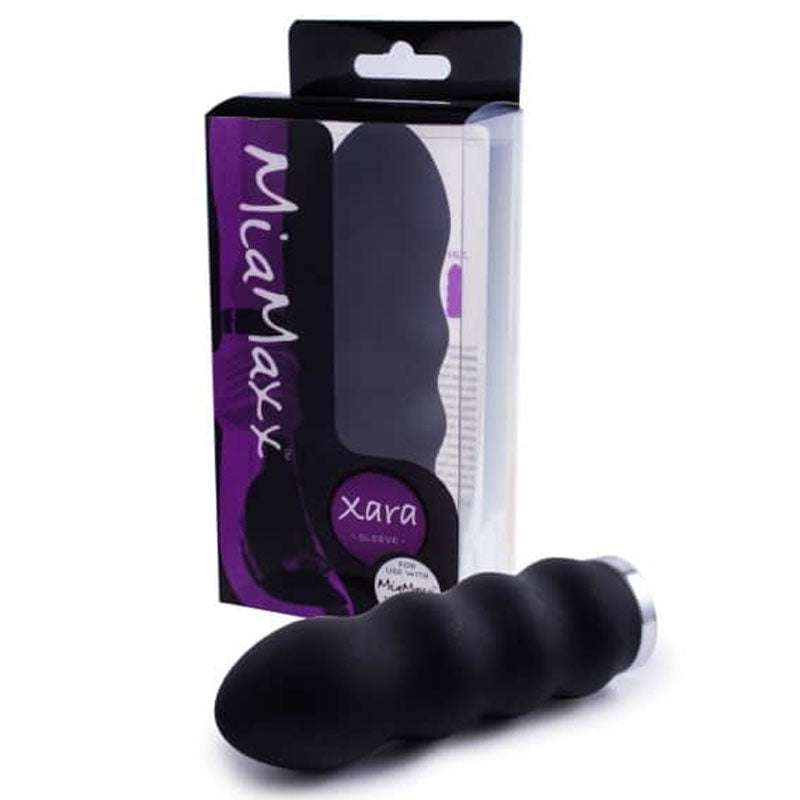 XARA Wave-Like Sleeve adult toy in black with wave-like contours for enhanced pleasure by Miamaxx